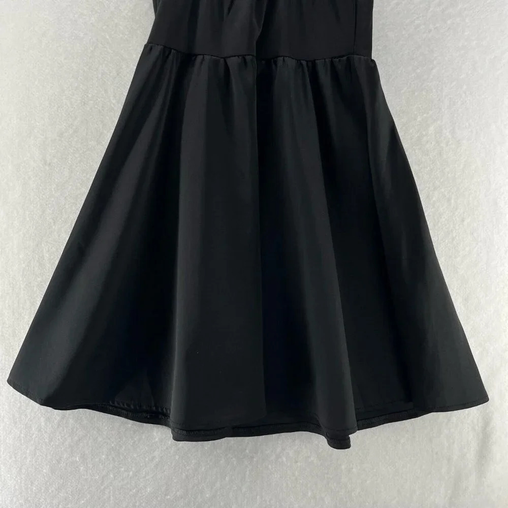 REVERSE Dress Sz Small Size A-Line Skater Mini Cage Strap Studded Stretch Black - Picture 6 of 13